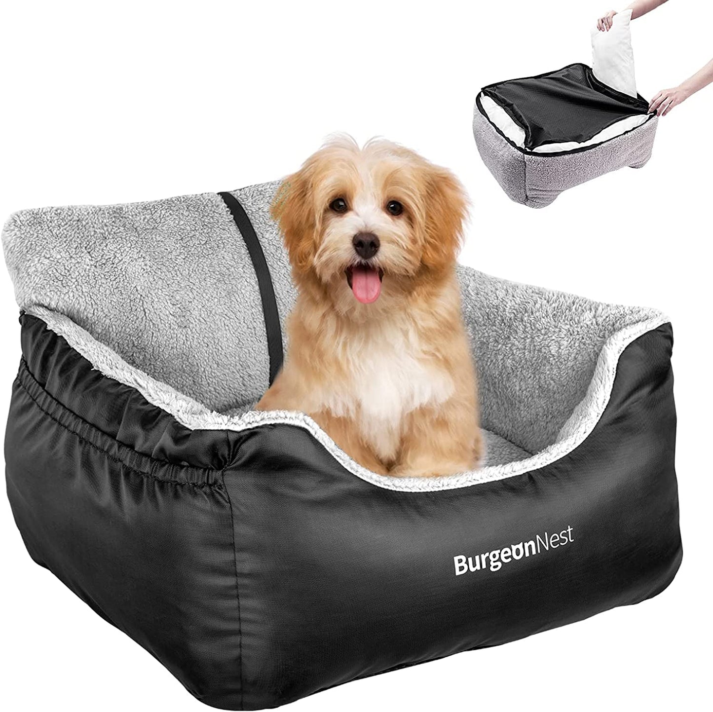 Car Seat for Small Dogs, Fully Detachable and Washable Puppy Booster Seat, with Storage Pockets and Clip-On Leash, Portable Soft Travel Carrier Bed