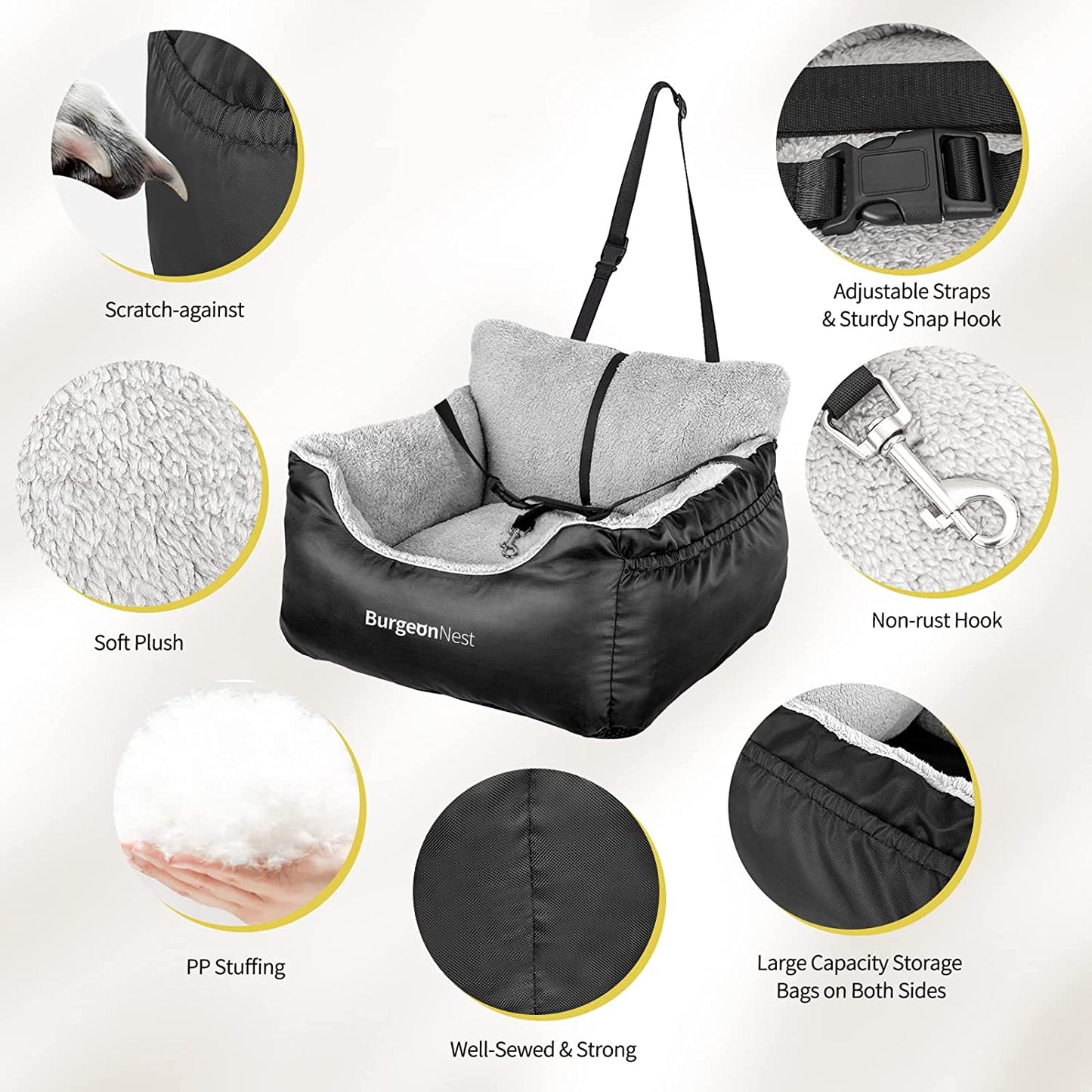 Car Seat for Small Dogs, Fully Detachable and Washable Puppy Booster Seat, with Storage Pockets and Clip-On Leash, Portable Soft Travel Carrier Bed
