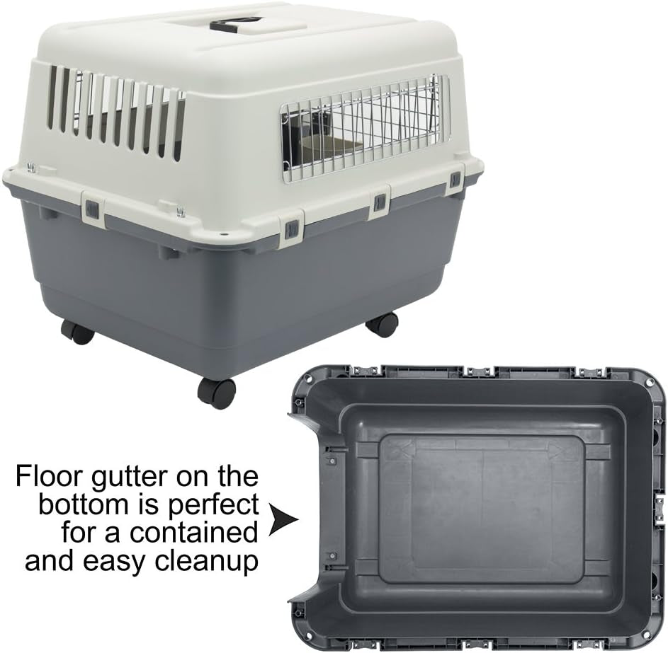 Plastic Kennels Rolling Plastic Wire Door Travel Dog Crate - Medium