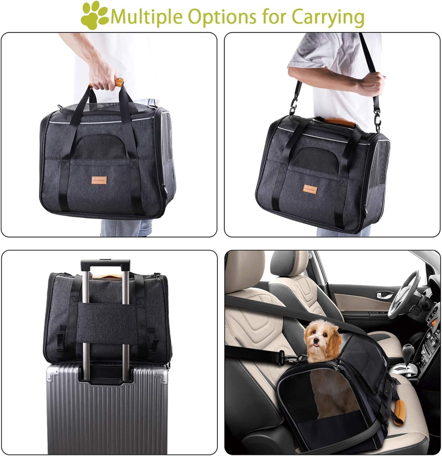 Pet Carrier Bag, Portable Cat Carrier Bag Top Opening, Removable Mat and Breathable Mesh, Foldable Cat Carrier Transport Bag for Dogs and Cats, with Shoulder Strap and Pet Bowl, Gray