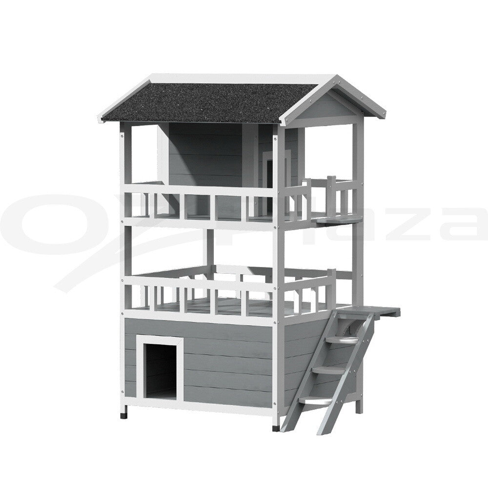 I.Pet Cat House Outdoor Wooden Shelter Rabbit Hutch Condo Small Dog Enclosure