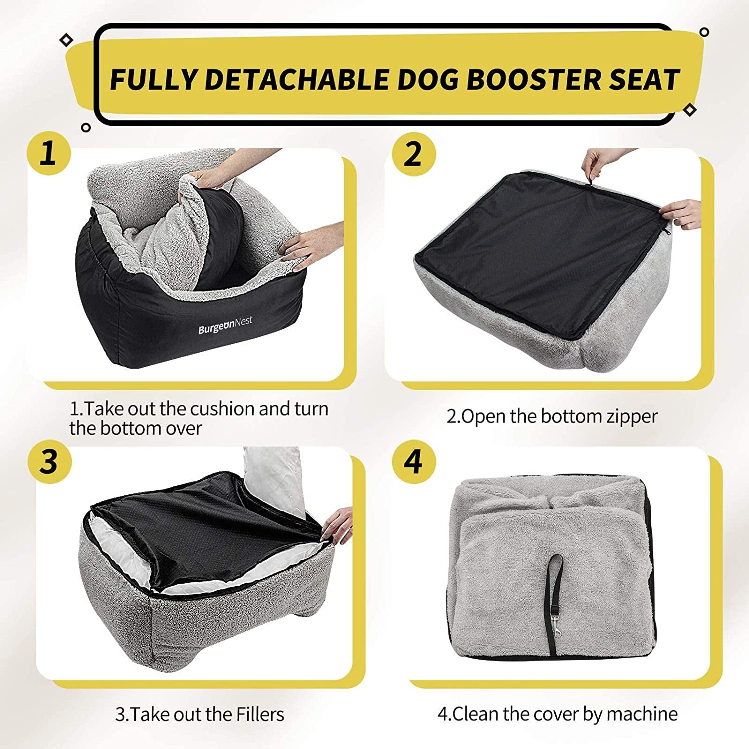 Car Seat for Small Dogs, Fully Detachable and Washable Puppy Booster Seat, with Storage Pockets and Clip-On Leash, Portable Soft Travel Carrier Bed
