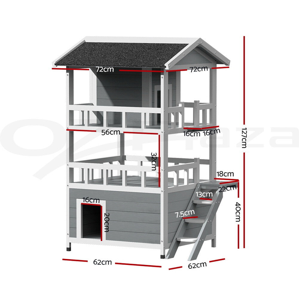 I.Pet Cat House Outdoor Wooden Shelter Rabbit Hutch Condo Small Dog Enclosure