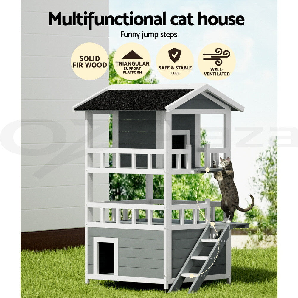 I.Pet Cat House Outdoor Wooden Shelter Rabbit Hutch Condo Small Dog Enclosure