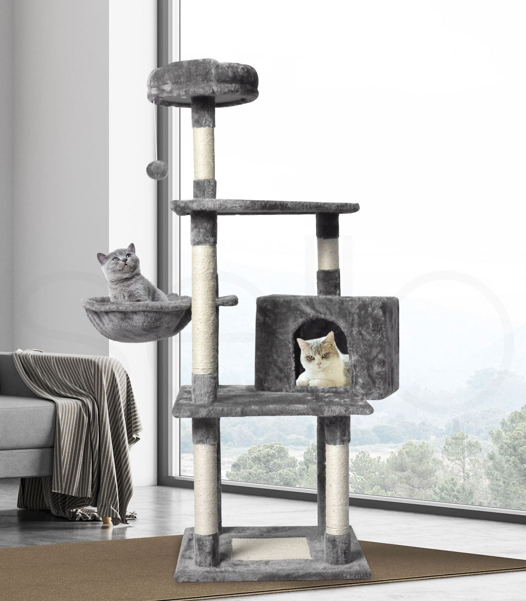 Pawz 130Cm Cat Tree Toy Scratching Post Scratcher Tower Condo Wooden House Grey