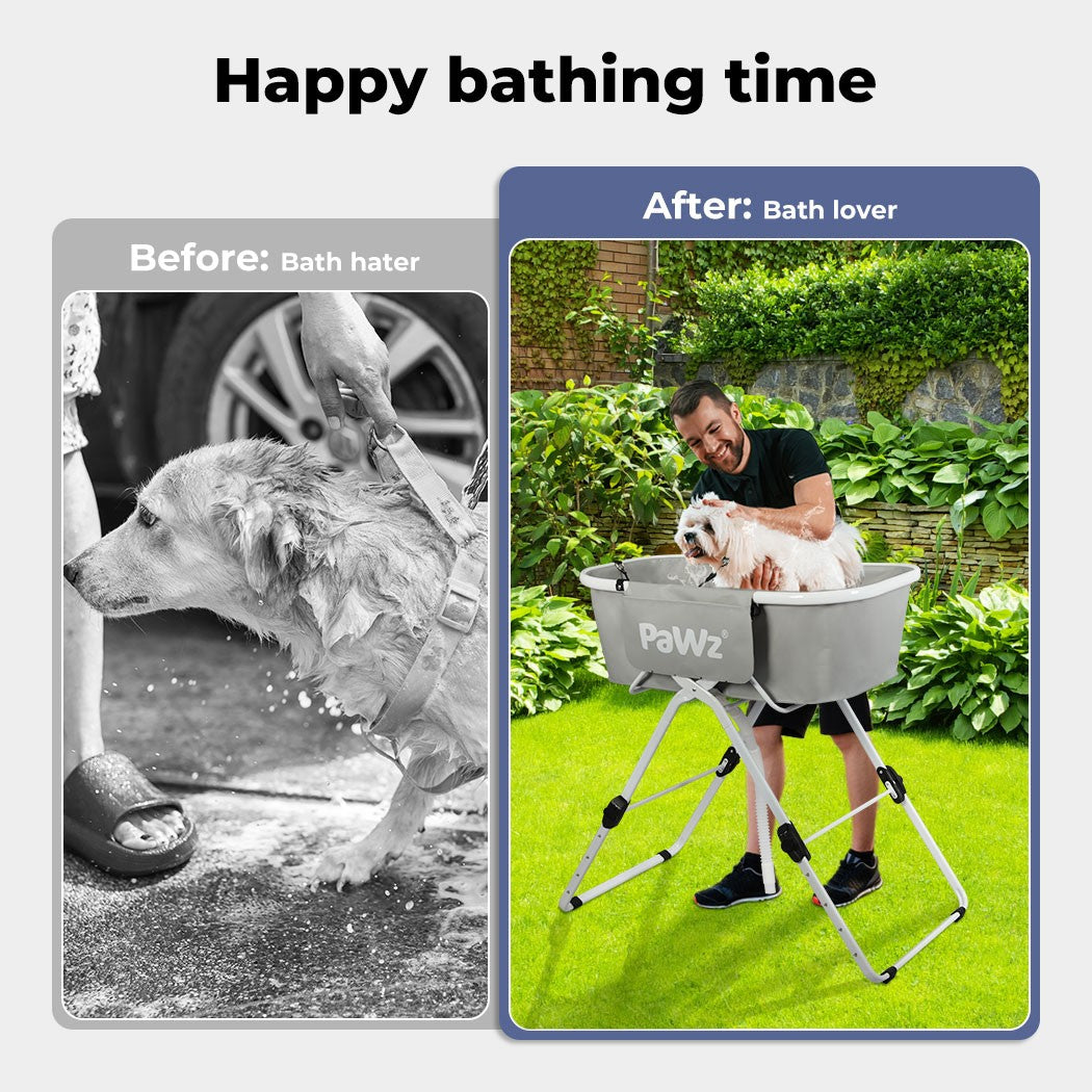 Pawz Foldable Pet Bath Tub W/ Adjustable Height for Small & Medium Dogs Cats