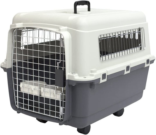 Plastic Kennels Rolling Plastic Wire Door Travel Dog Crate - Medium