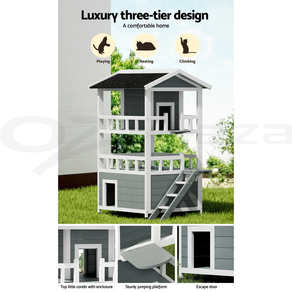 I.Pet Cat House Outdoor Wooden Shelter Rabbit Hutch Condo Small Dog Enclosure