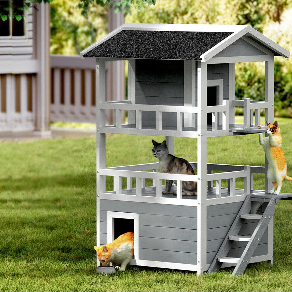 I.Pet Cat House Outdoor Wooden Shelter Rabbit Hutch Condo Small Dog Enclosure