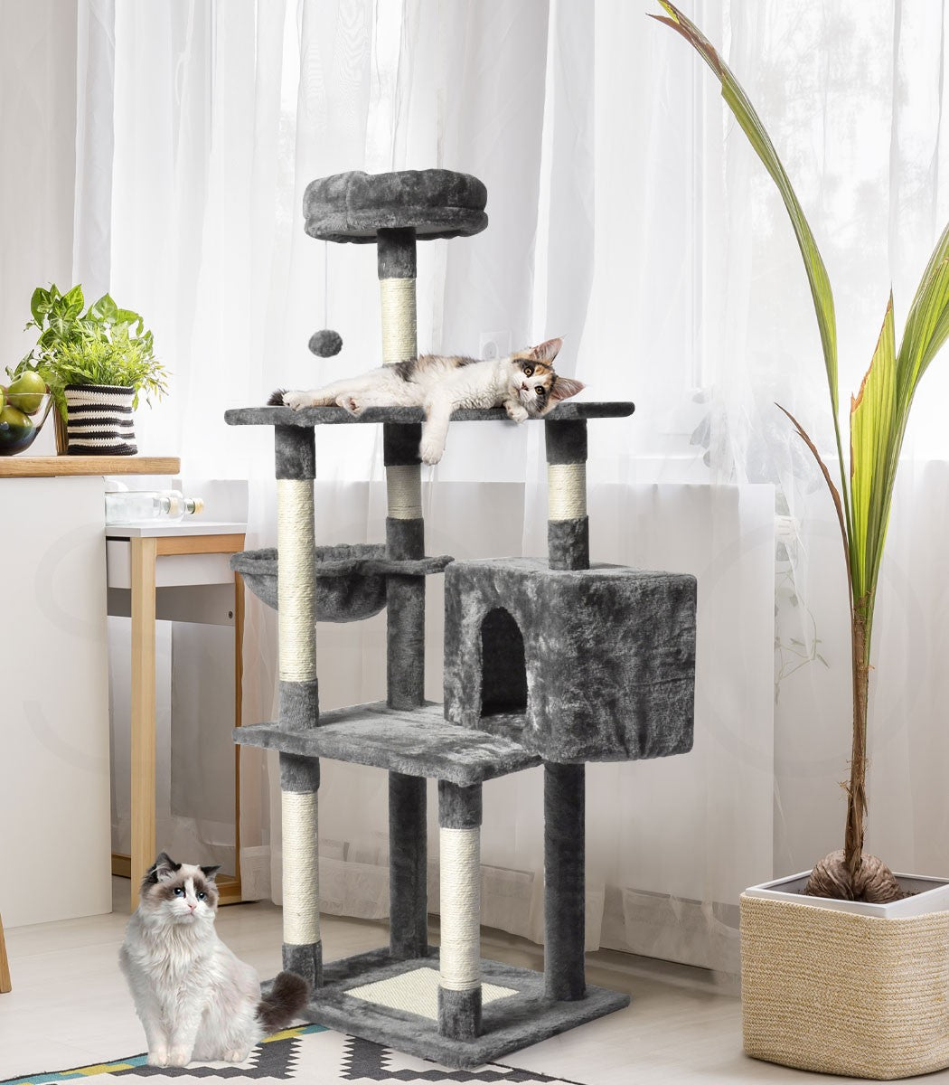 Pawz 130Cm Cat Tree Toy Scratching Post Scratcher Tower Condo Wooden House Grey
