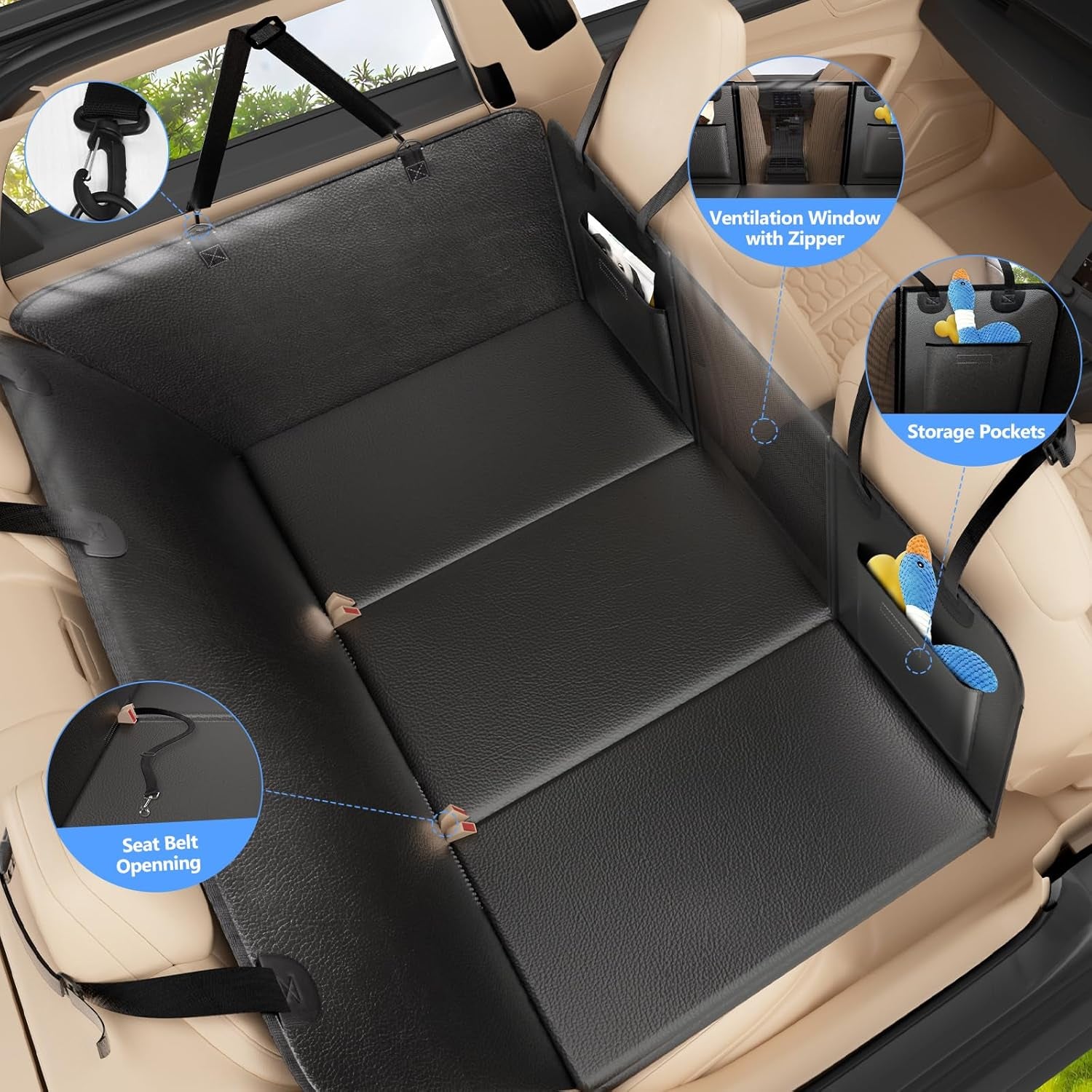 Back Seat Extender for Dogs-Upgraded PU Leather, Hard Bottom Dog Car Seat Cover for Back Seat, Anti-Scratch Backseat Extender for Dogs,Waterproof Dog Hammock for Car, SUV, 420Lbs