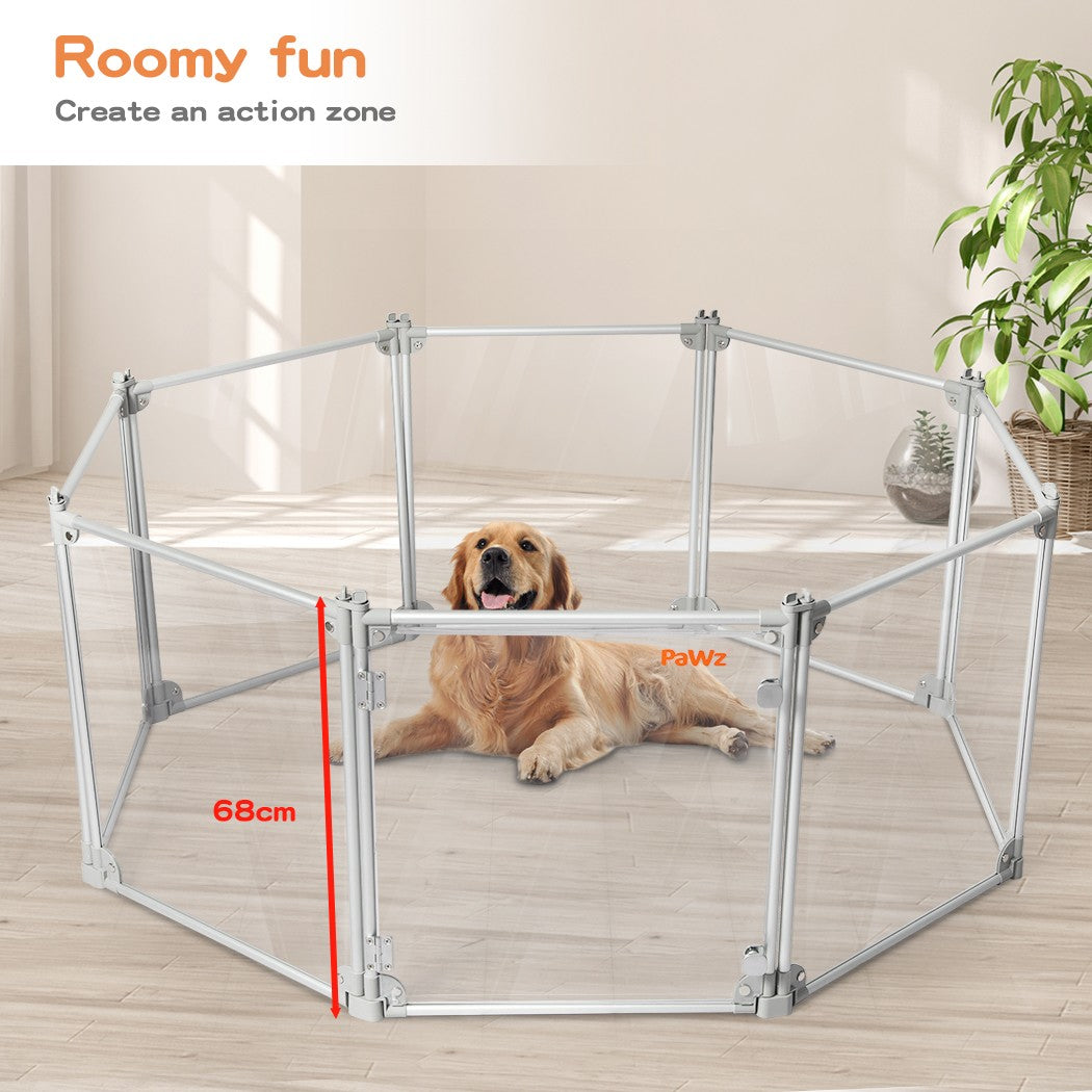 Pawz Pet Playpen Transparent Acrylic Clear Folding Dog Fence Kennel 8 Panel