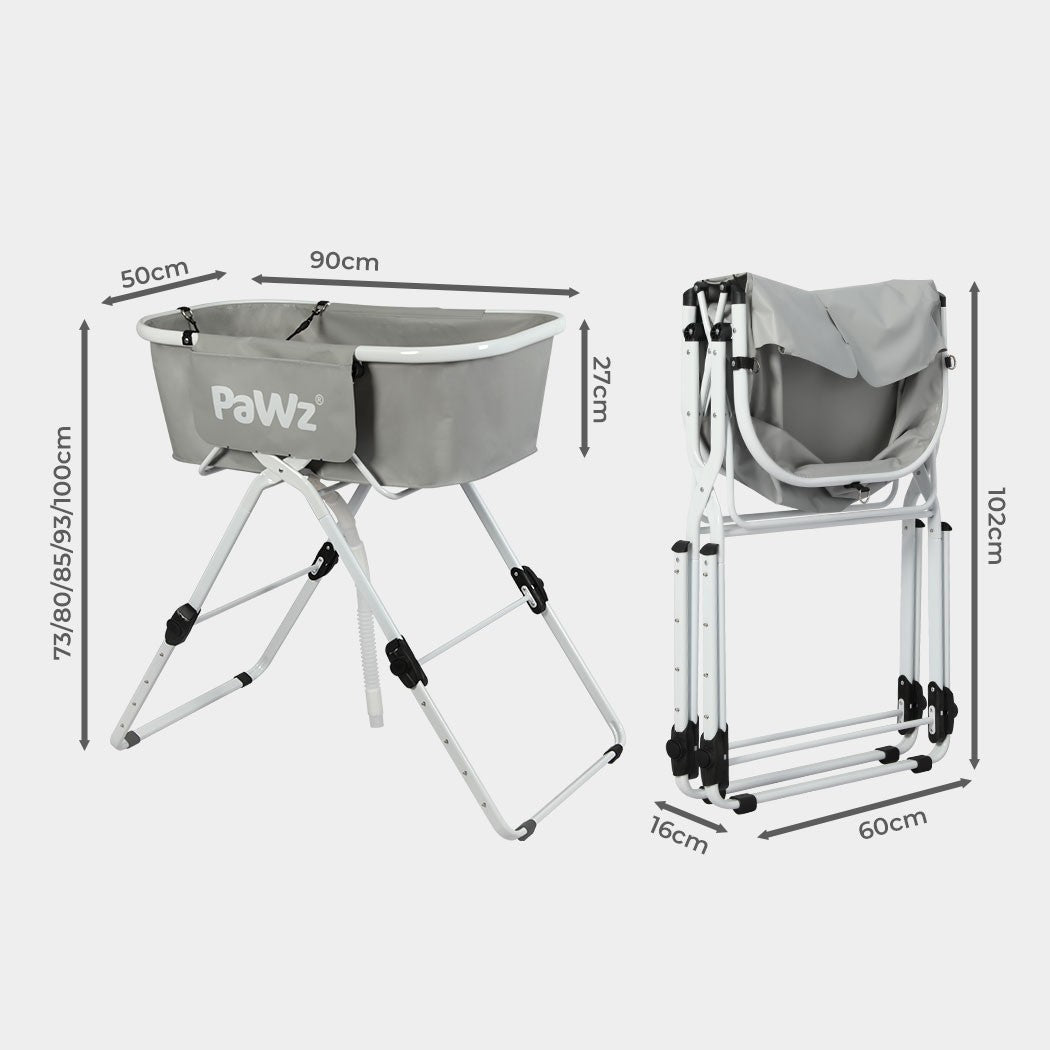 Pawz Foldable Pet Bath Tub W/ Adjustable Height for Small & Medium Dogs Cats