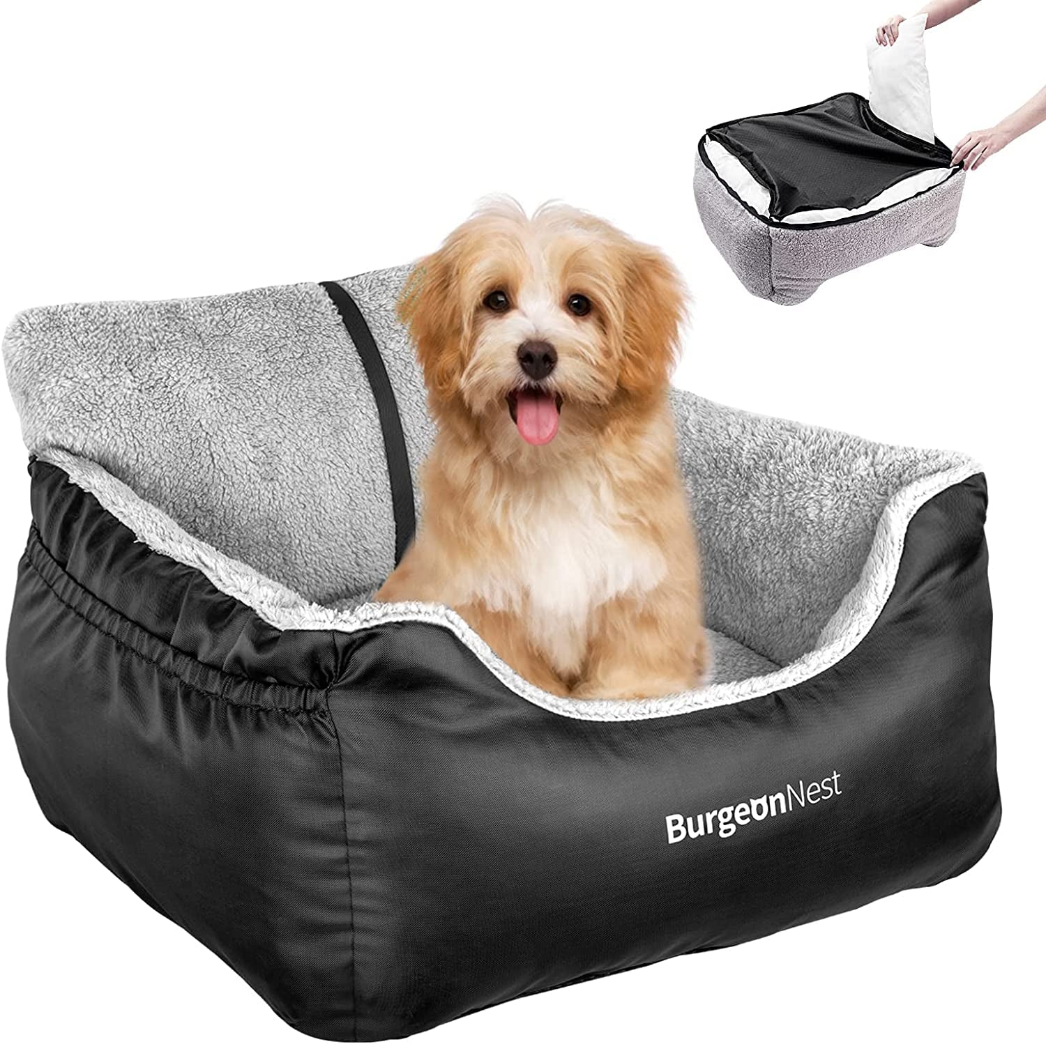 Car Seat for Small Dogs, Fully Detachable and Washable Puppy Booster Seat, with Storage Pockets and Clip-On Leash, Portable Soft Travel Carrier Bed